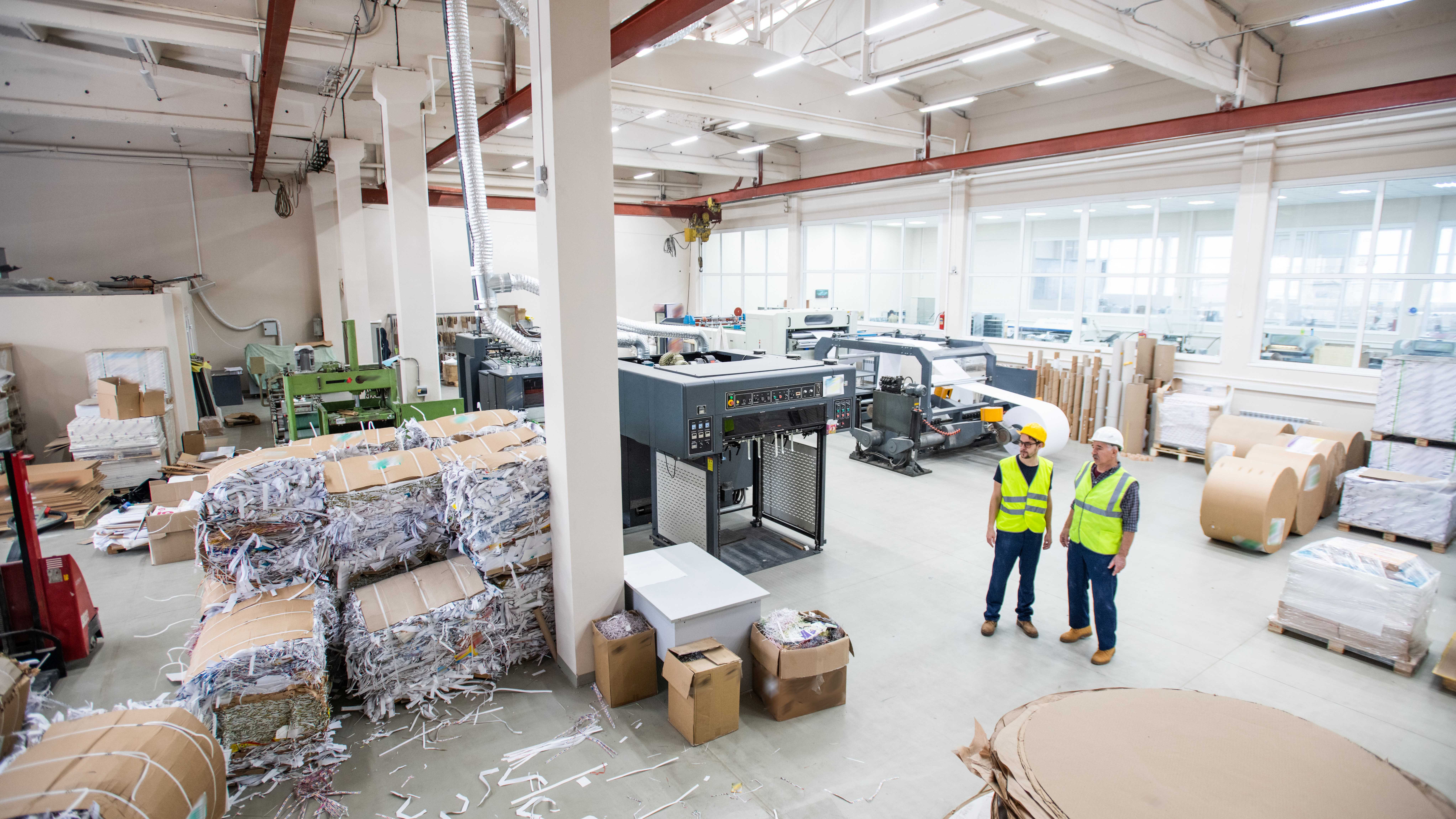 workers at paper recycling factory