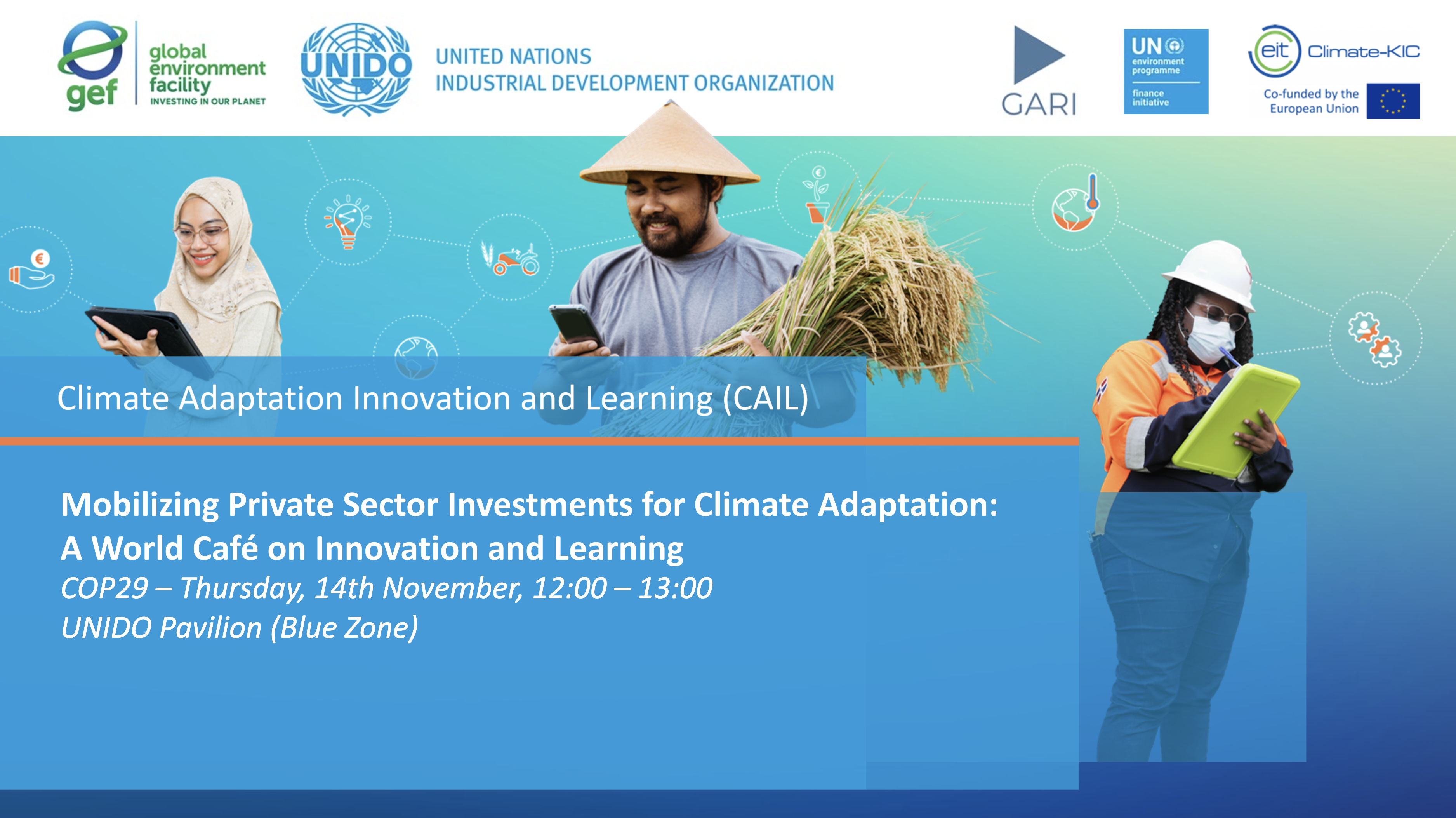 Mobilizing Private Sector Investments for Climate Adaptation: A World Café on Innovation and Learning Banner